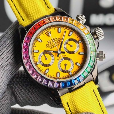 Replace Battery Replica ROLEX Daytona 43MM Quartz Movement Stainless Steel Case Canvas Bracelet Watch
